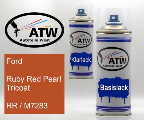 Ford, Ruby Red Pearl Tricoat, RR / M7283: 400ml Sprühdose + 400ml Klarlack - Set, von ATW Autoteile West.
